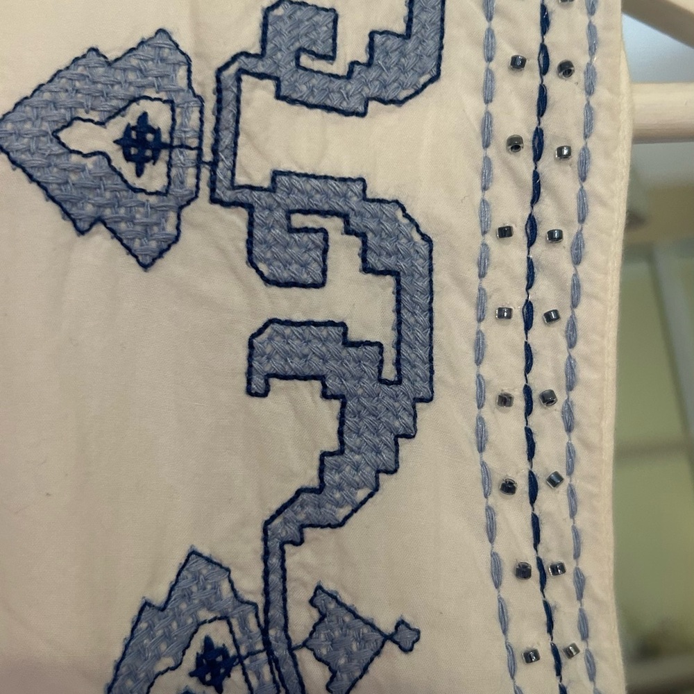 Zara White Midi Dress with Blue Embroidered Trim - Picture 9 of 9